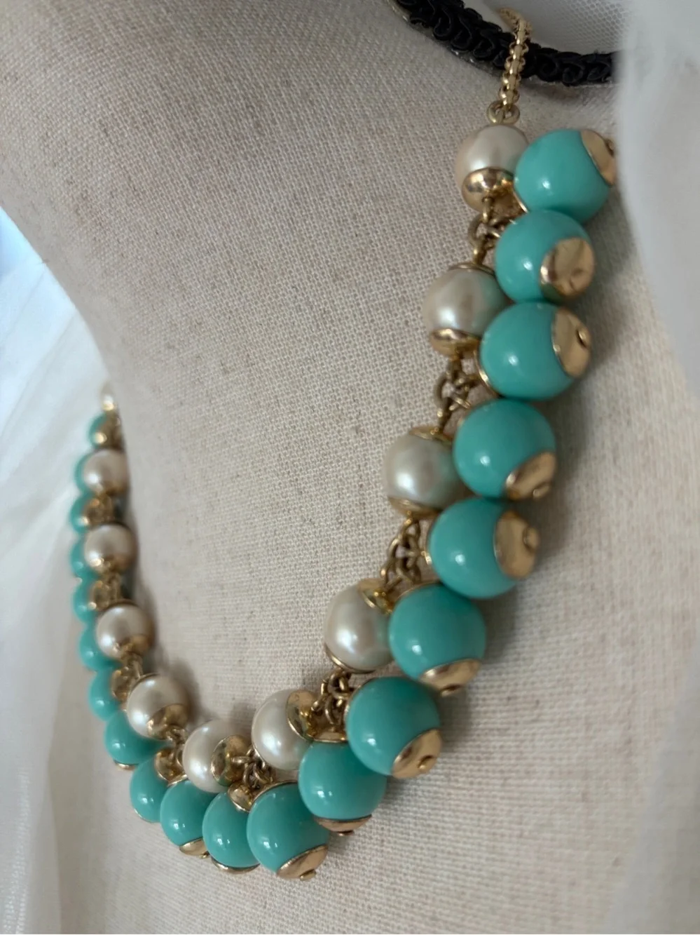 J. Crew Turquoise and Pearl Cluster Necklace